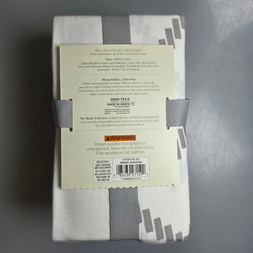 Cloud Island 2-Pack Jersey Crib Fitted Sheets Chevron Solid White 100% Cotton